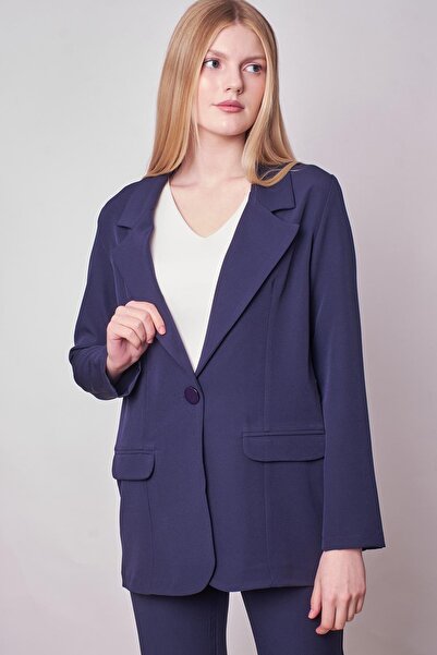 Jument Women's Collared Pocket Flap Long Sleeve Lightweight Lycra Fabric Oversize Blazer Jacket (Pants Jument 40075)-