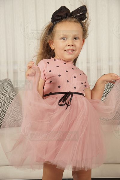 neocotton Rochie din tul pentru fetiță cu mâneci scurte cu buline pentru aniversare și ocazii speciale