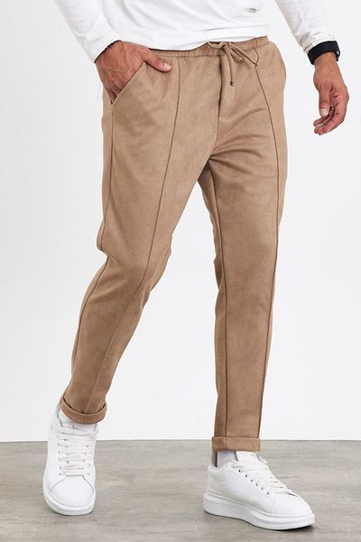 MADZEYMODA Мъжки велурени панталони с двоен крачол и детайли от норка, нови за сезона, Mz22036
