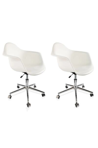 Dorcia Home Beyaz Kolçaklı Ofis Sandalyesi Çalışma Koltuğu Ofis Koltuğu - 2 Adet