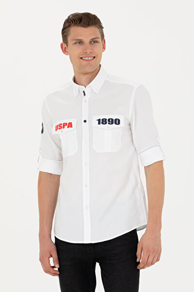 U.S. Polo Assn. قميص أبيض بأكمام طويلة للرجال 50272289 -VR013