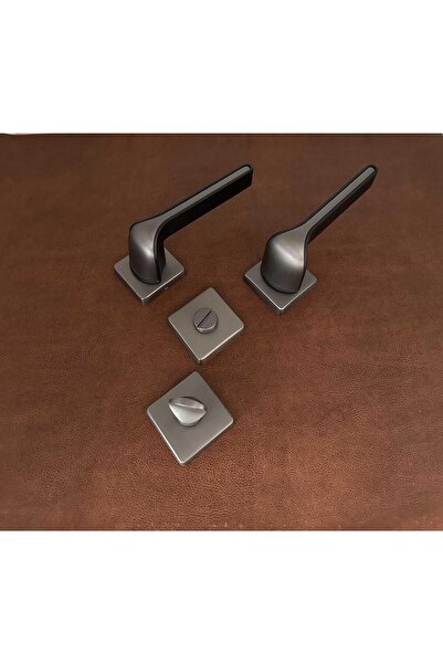 KOLDOOR Zamac cu rozetă pătrată neagră afumată - Mâner ușă baie WC 1 set