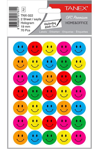 Tanex Tnx-322 Mix Hologram Smiling Face Label 19mm Pack of 70