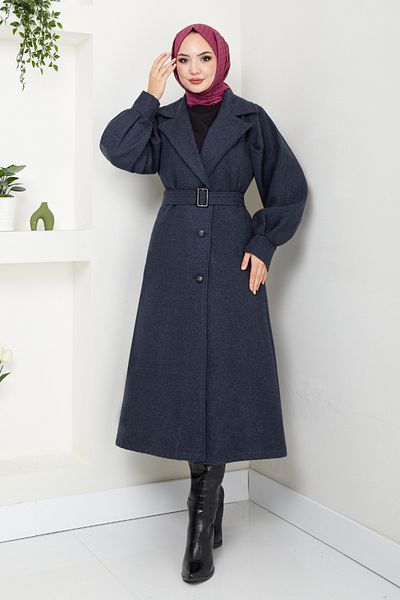 ModaMerve Laci Stamped Coat - Belted and Lined, 16124Bsk984-M