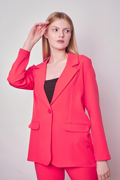 Jument Kadın Yakalı Cep Kapaklı Uzun Kol Hafif Likralı Kumaş Oversize Blazer Ceket(Pantolonu Jument 40075)-
