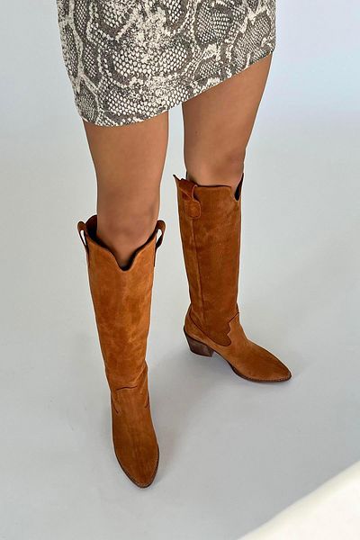 STRASWANS Nemy Women's Pointed Toe Genuine Suede Leather Boots Tan
