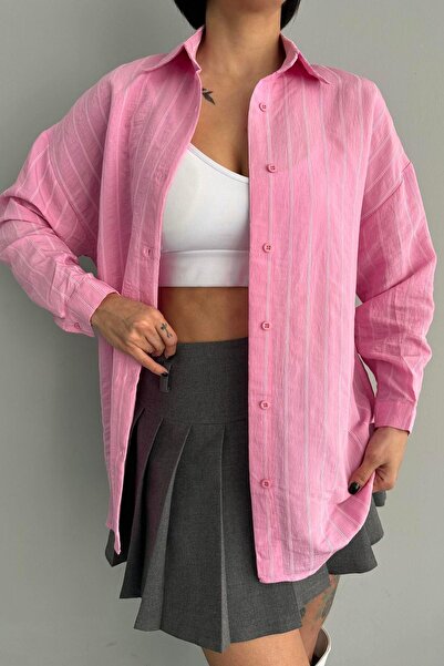 lizge giyim KENDİNDEN DESENLİ GÖMLEK