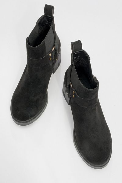 LuviShoes Γυναικείες μπότες με χοντρό τακούνι FELİN Μαύρο καστόρι με ελαστική πόρπη