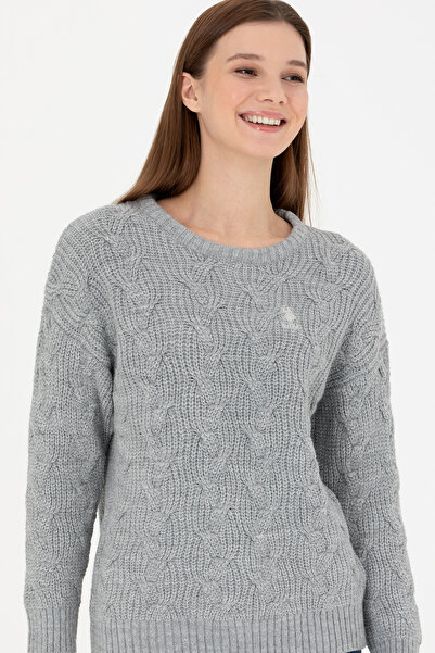 U.S. Polo Assn. Dámský svetr s výstřihem do tvaru cyklistického límce v šedé melanžové barvě 50277268-VR086