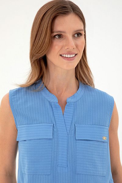 U.S. Polo Assn. Tricou de damă albastru închis fără mâneci cu guler judecător 50283361 -vr032