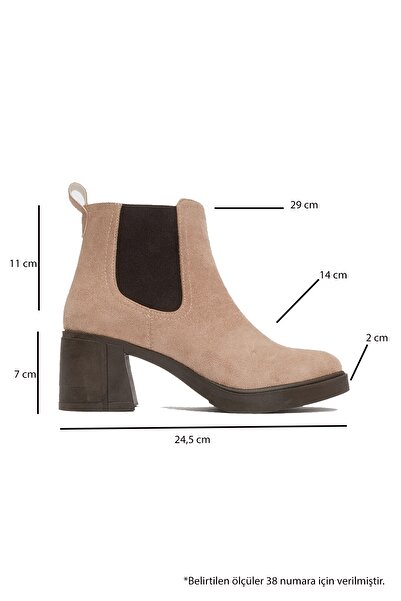 LuviShoes LOVES Bej Süet Lastikli Kadın Kalın Topuklu  Bot