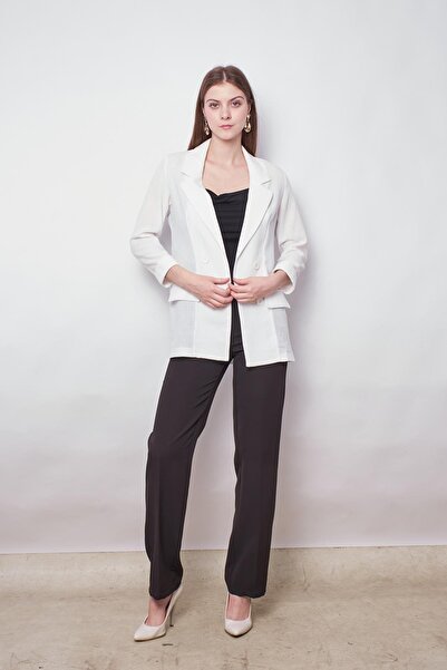 Jument Oversize Summer Blazer - Λινό Χωρίς Lycra, Τσέπη γιακά, Λευκό