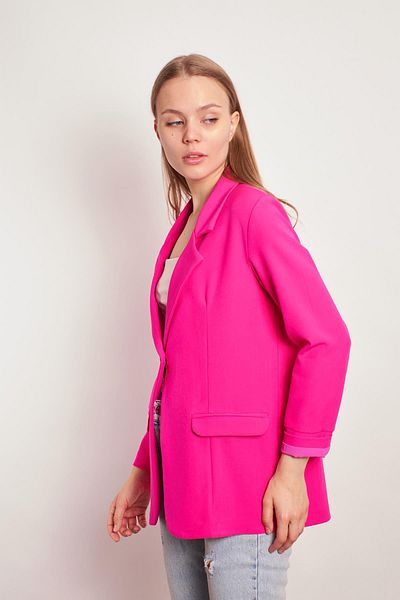 Jument Jachetă casual Boyfriend oversize din țesătură lycra ușoară, cu guler și buzunar cu mâneci pliate-fuge