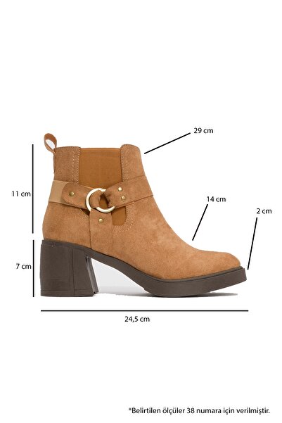 LuviShoes Γυναικείες μπότες με χοντρό τακούνι FELİN Tan Suede ελαστική πόρπη