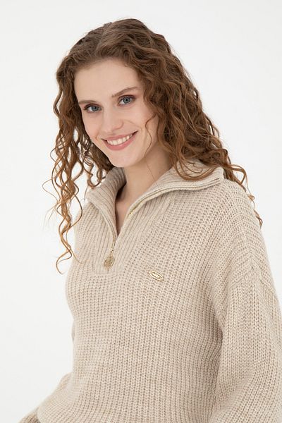 U.S. Polo Assn. Pulover de damă Sand Melange cu decolteu în V 50277299 -VR123
