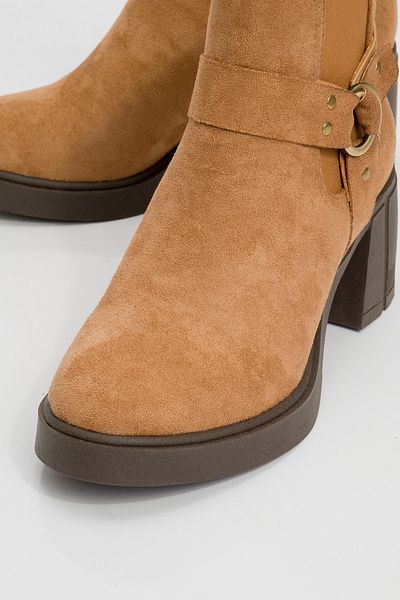 LuviShoes Γυναικείες μπότες με χοντρό τακούνι FELİN Tan Suede ελαστική πόρπη