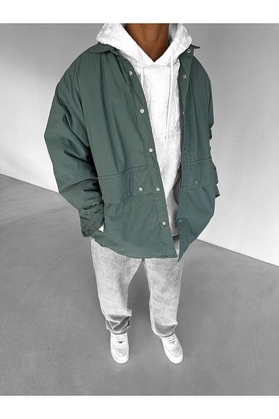 ablukaonline Πράσινο ανδρικό oversize μπουφάν με τσέπες