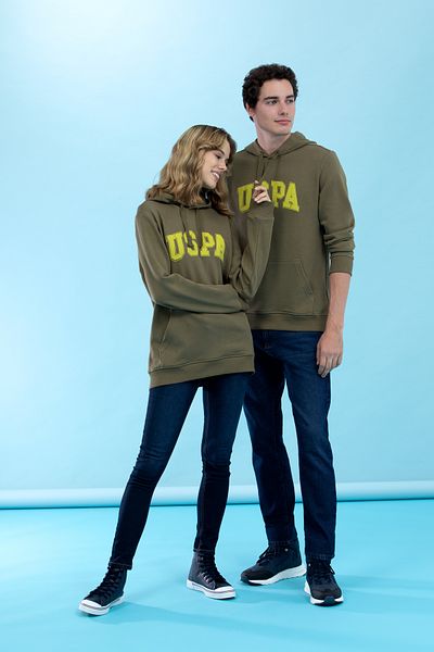 U.S. Polo Assn. Βασικό φούτερ με κουκούλα χακί 50273736 -VR027