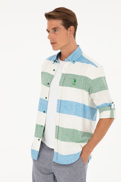 U.S. Polo Assn. Зелена мъжка риза - дълъг ръкав,50283348-VR054
