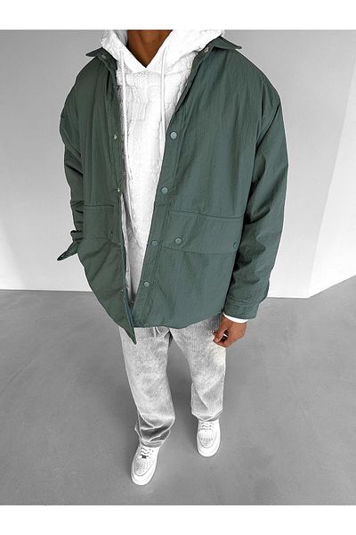 ablukaonline Πράσινο ανδρικό oversize μπουφάν με τσέπες