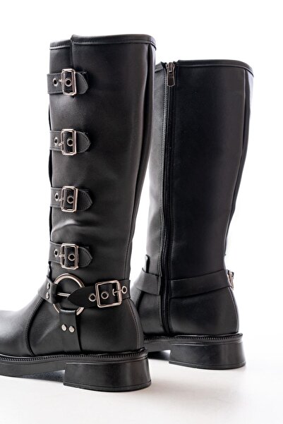 Aymood 02-346 Siyah Düz Topuklu Günlük Binici Çizme