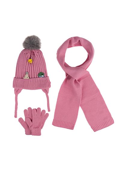 Aware Time Kitti 1-4 Years Old Baby Girl & Child Accessory Fleece Inside Scarf Beanie Gloves Set of 3