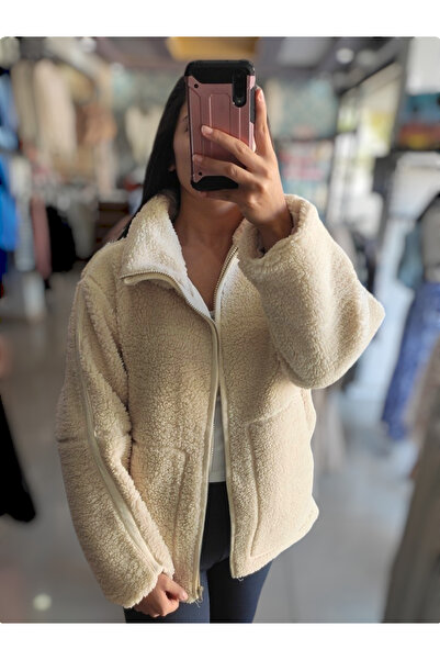 Sublime Butik Beige Stand Collar Plush Lined Coat