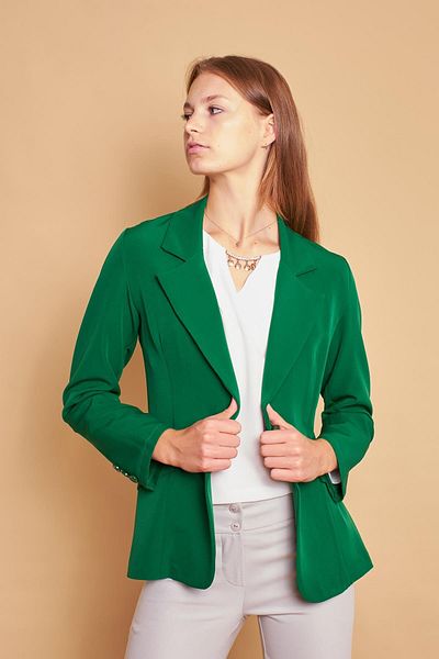 Jument Jachetă de birou cu guler, cu clapă, cu mânecă lungă, din țesătură licra ușoară-B.Verde