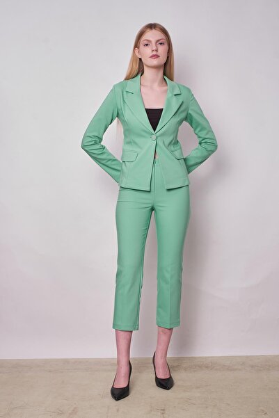 Jument Women's Collared Pocket Flap Long Sleeve Lightweight Lycra Fabric Blazer Jacket (Pants Jument 40076)-Mint