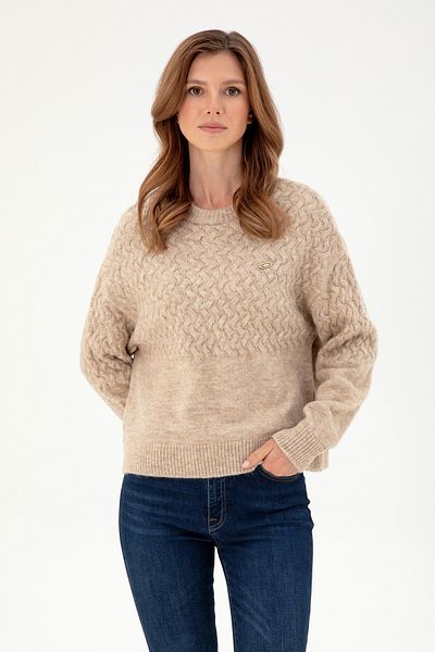 U.S. Polo Assn. Pulover de damă Sand Melange cu gât crew 50293156 -vr123
