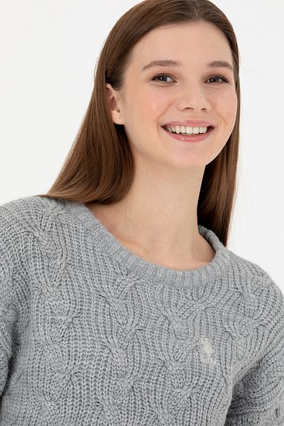U.S. Polo Assn. Gray Melange Women's Sweater - Crew Neck 50277268 -Vr086