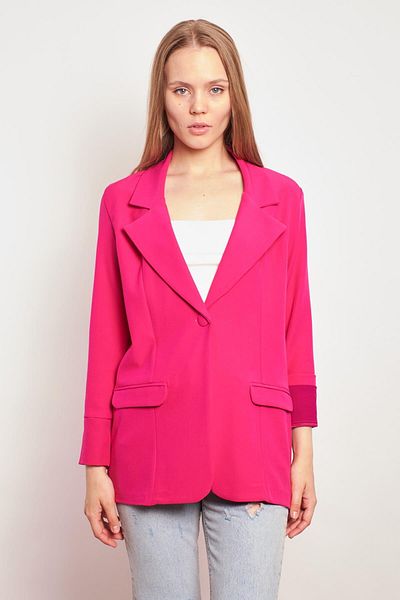 Jument Γιακά μανίκι διπλωμένη τσέπη Clamshell Loose Boyfriend Oversize Ελαφρύ ύφασμα Lycra Blazer Jacket-magenta