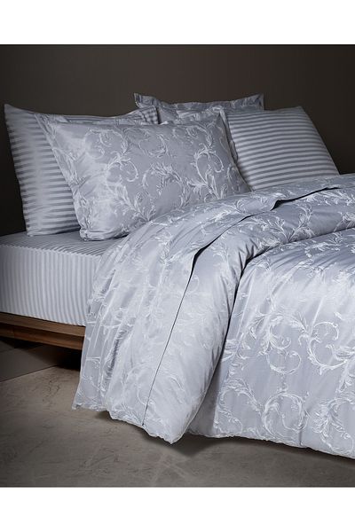 Madame Coco Blaye King Size Jacquard Satin Duvet Cover Set - Grey