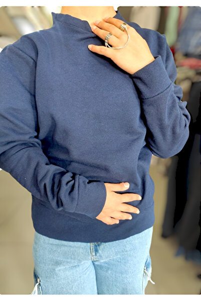 Sublime Butik Μπλε Navy Χοντρό κανονικό βασικό φούτερ