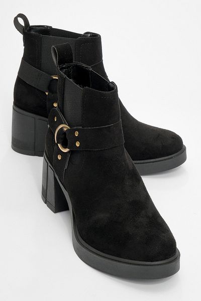 LuviShoes Γυναικείες μπότες με χοντρό τακούνι FELİN Μαύρο καστόρι με ελαστική πόρπη