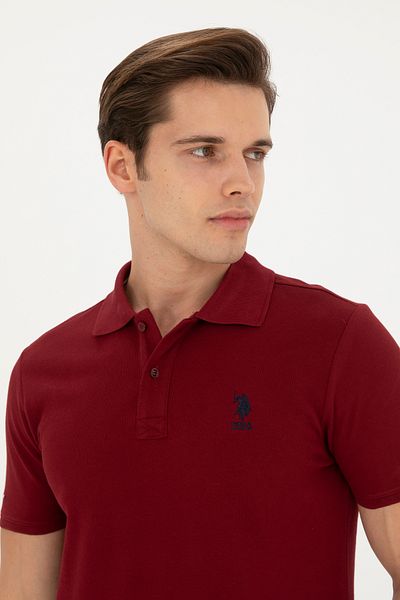 U.S. Polo Assn. Men's Slim Fit Polo Neck Claret Red Basic T-Shirt 50279613 -Vr014