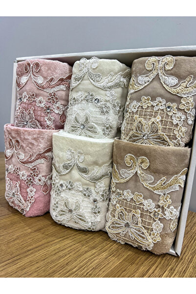 AYHANHOME 3 Pieces French Laced Velvet Dowry Hand, Face and Kitchen Towels - 50X90/30X50