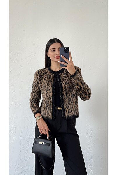 HAZELANNA Brown Bearded Leopard Cardigan