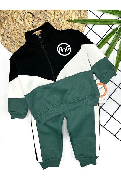 Murat Baby Boy's Bog Written Zippered Raised Top and Bottom Set