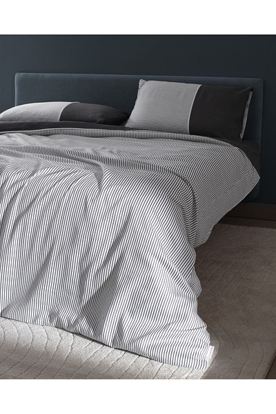 Madame Coco Leal Double Satin Bedding Set - 100% Cotton, 208 Tc, Printed - Anthracite/White