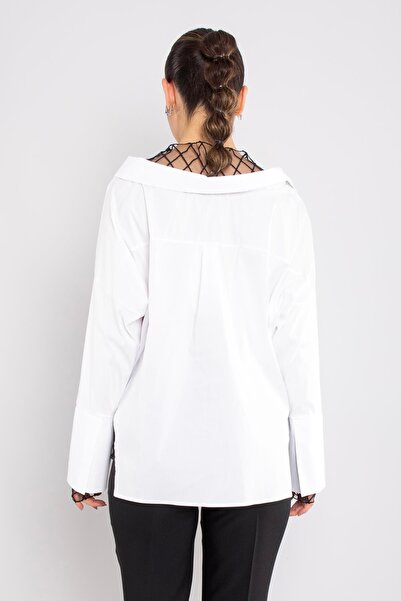 AYHAN 50284 Mesh Detail Cotton Long Sleeve Shirt