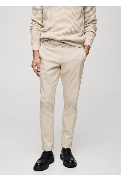 MANGO Man Tapered Cut Cotton Cropped Trousers
