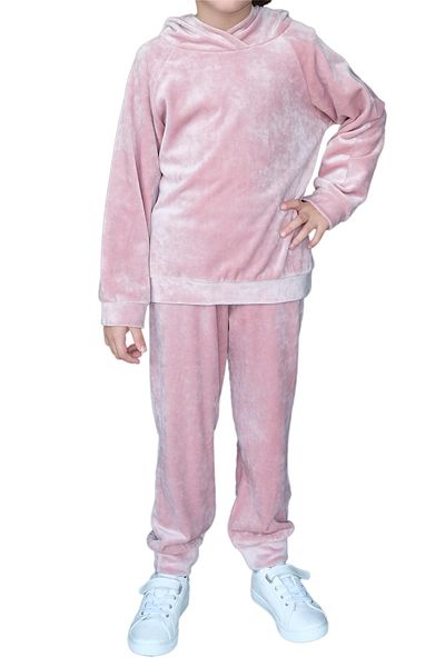 LOVETTI Powder Pink Girl's Velvet Bottom Top Set