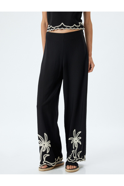 Koton Ethnic Patterned Viscose Wide Leg Trousers - Color Contrast