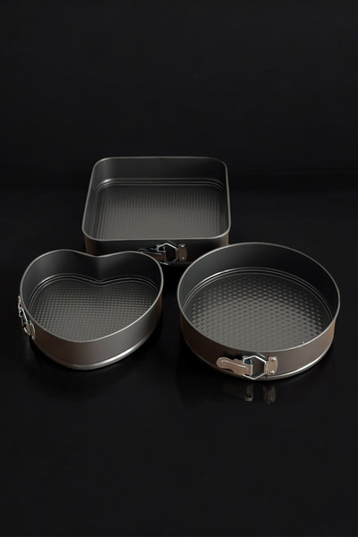 Home 3’Lü Kelepçeli Kek Kalıbı - 3 Boy Kalp, Kare, Yuvarlak Metal Kek Kalıbı ...