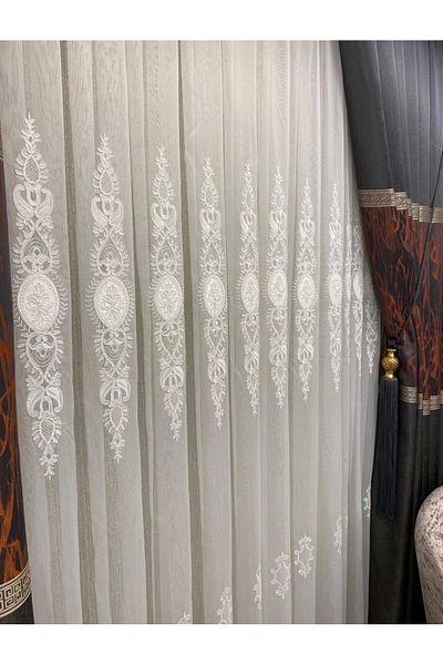 NİVEMESHOME Nivemeshome Dream Embroidered 1/3 Frequent Battery Tulle Curtain Apm