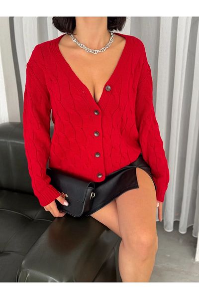 SEVOS Knitted Patterned 5-Button Cardigan