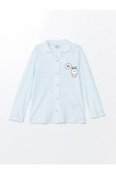 LC Waikiki Lcw Kids Blue Printed Shirt Collar Girls' Pajamas Set