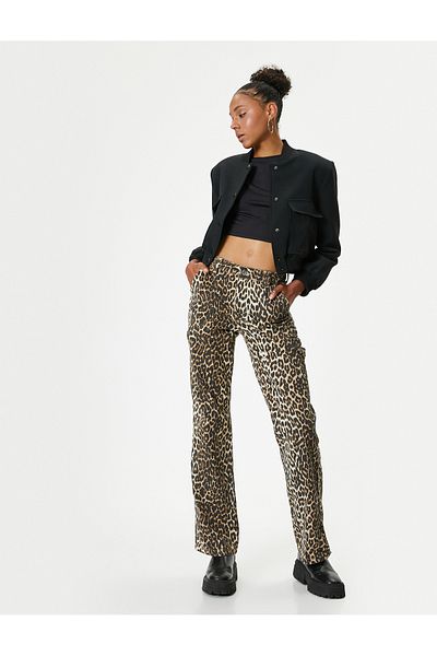 Koton Bianca Jeans - Leopard Print, Standard Waist, Straight Leg Jeans