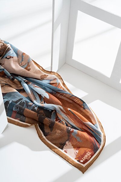 JAWEL وشاح نسائي ناعم مقاس 90x90 سم - نمط فرشاة مطبوع رقمي